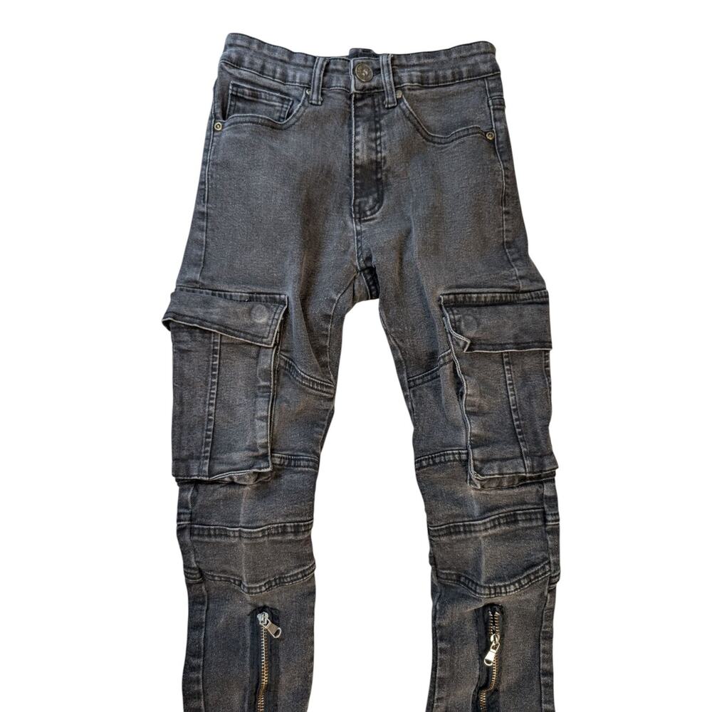 Waimea Skinny Stacked Jeans Mens 26x30 Black Faded Ribbed Distressed Cargo